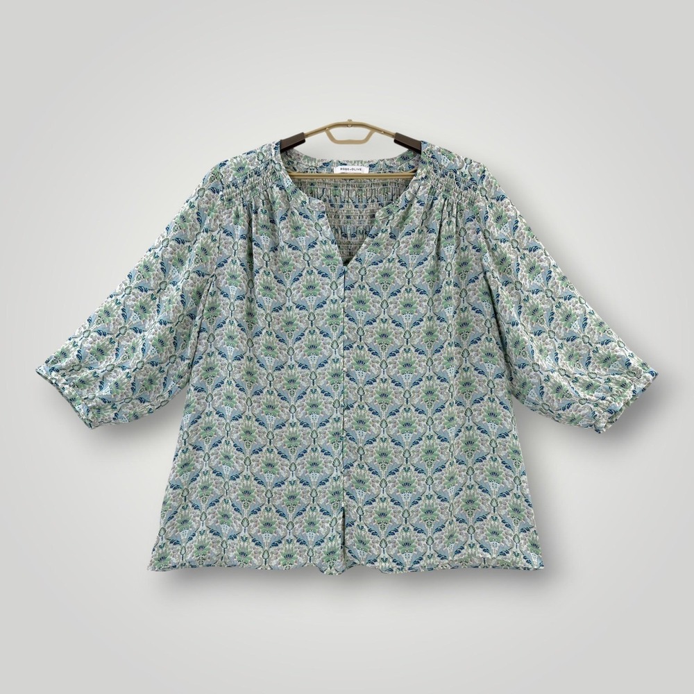 Rose + Olive Blouse Womens 3X Floral Tunic Button Front 3/4 Sleeve